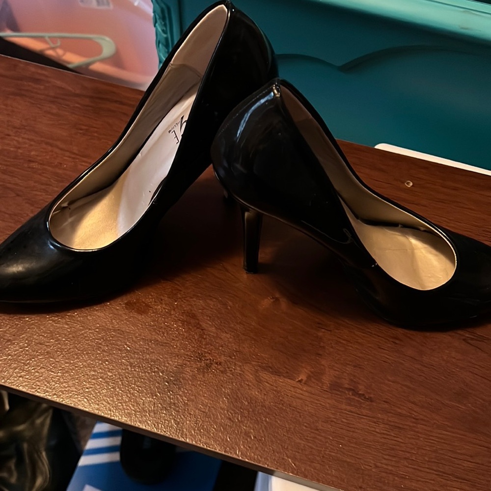 Black patent leather heels